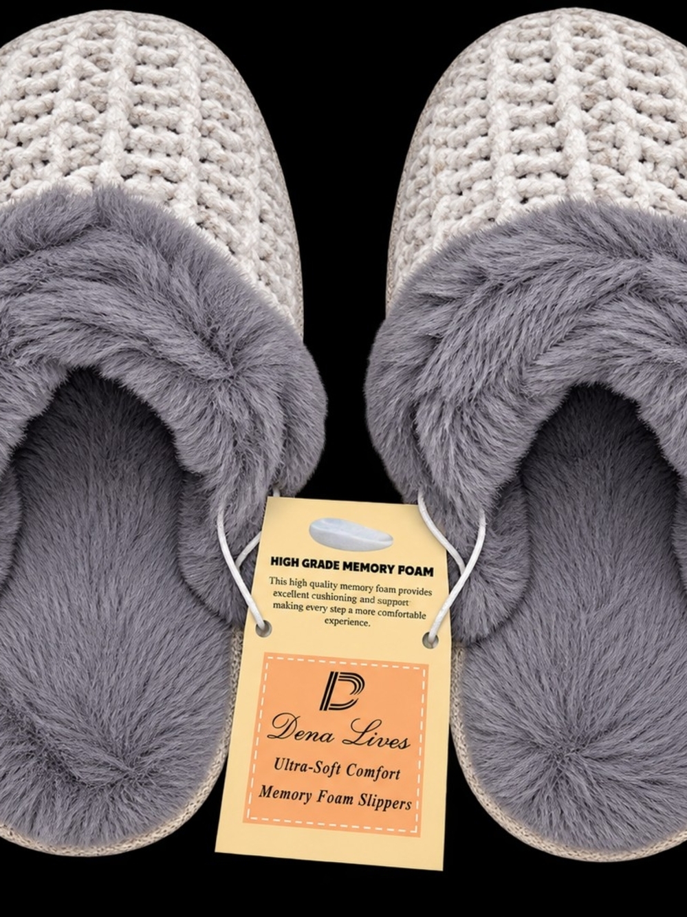 Women's Gray Plush Memory Foam Slippers